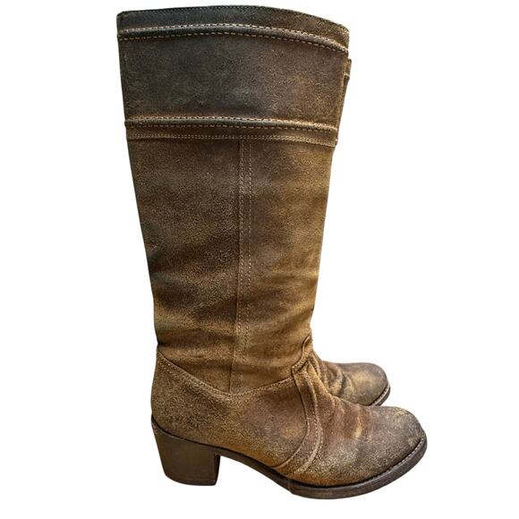 Frye Jane Stitch Boots Size 9 Knee High Riding Oiled Brown Suede Leather *flaw - Picture 2 of 8